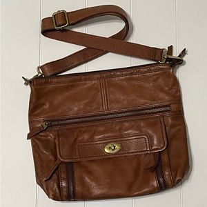 Fossil Cognac Brown Leather Crossbody Bag